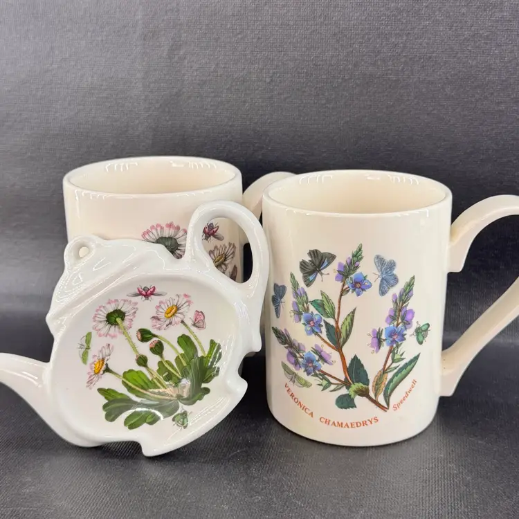 Tea Time Collection 🫖 - Set Of 2 Portmeirion Coffee Tea Mugs & Matching Tea Bag Coaster