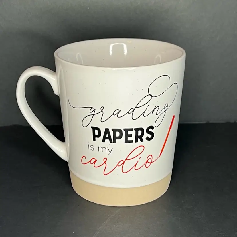 MARKDOWN! Fig & Fern Large Novelty Coffee Mug "Grading Papers Is My Cardio" Teacher Gift