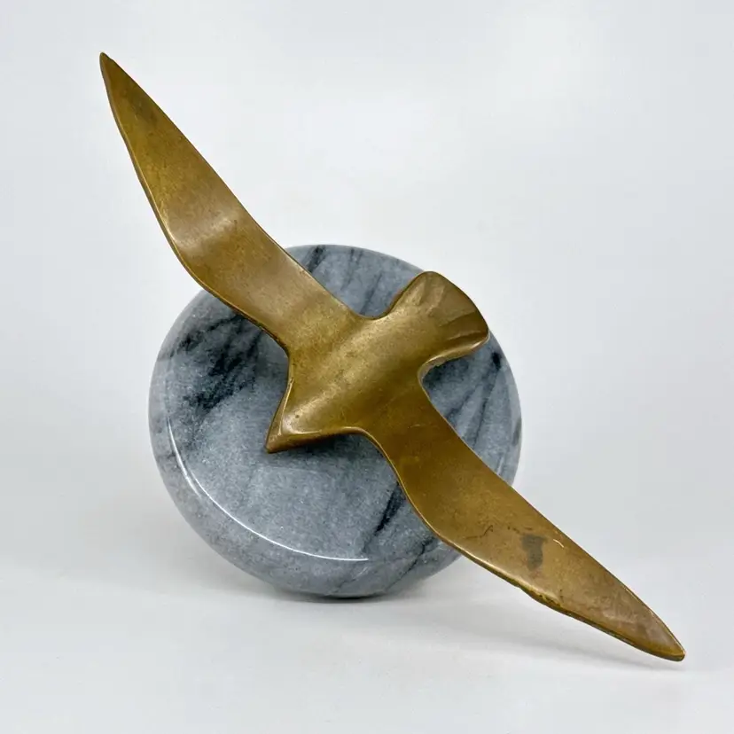 Vintage Rosenthal Netter Brass Seagull Paperweight, Mid-Century MCM Bird on Marble Base