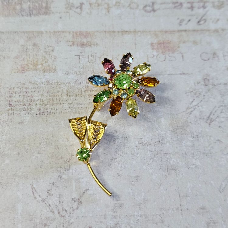 Prong Set Multicolored Floral Brooch