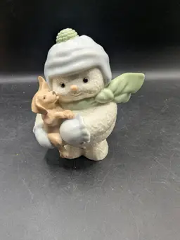 Vintage Lenox Classics Winter Playful Ivory Snowman & Puppy Dog Porcelain Figurine 4".