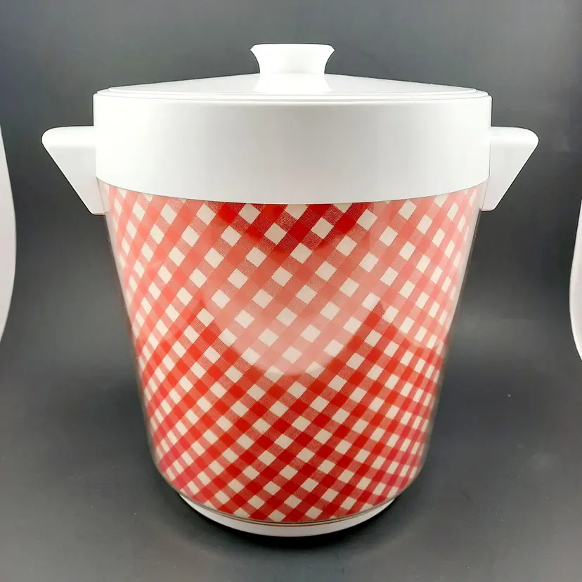Vintage Thermo-Serv Westbend Red & White Picnic Gingham Check Ice Bucket