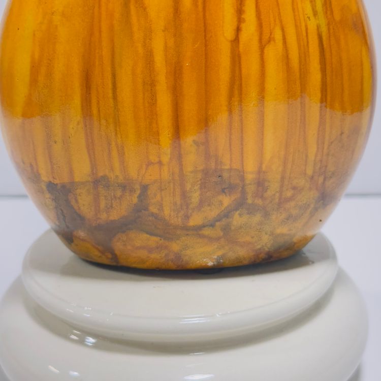 #50 "Little Brown Vase" Hand made and painted, sponge paint on bottom of vase, 6.25x4.25, oranges and browns