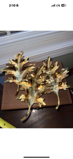 Home Interiors Brass/Copper Vintage Oak Leaves Wall Decor; Set of 3