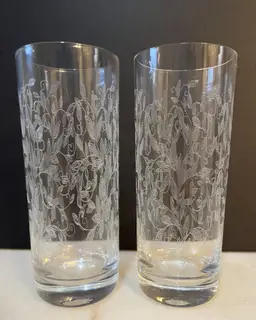Etched Leaf Pattern Flat Tumblers by American Cut Set of Two 11oz. 6"Tall
