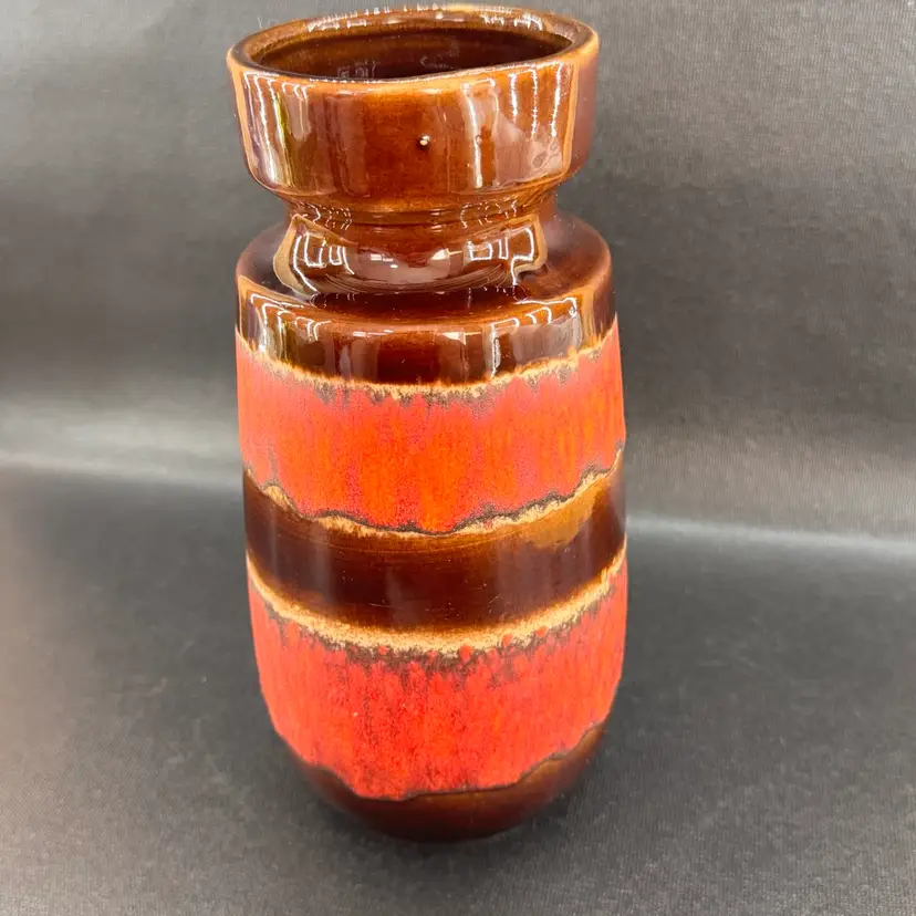Vintage MCM Scheurich Keramik "Fat Lava" Vase Orange/Red Brown West Germany