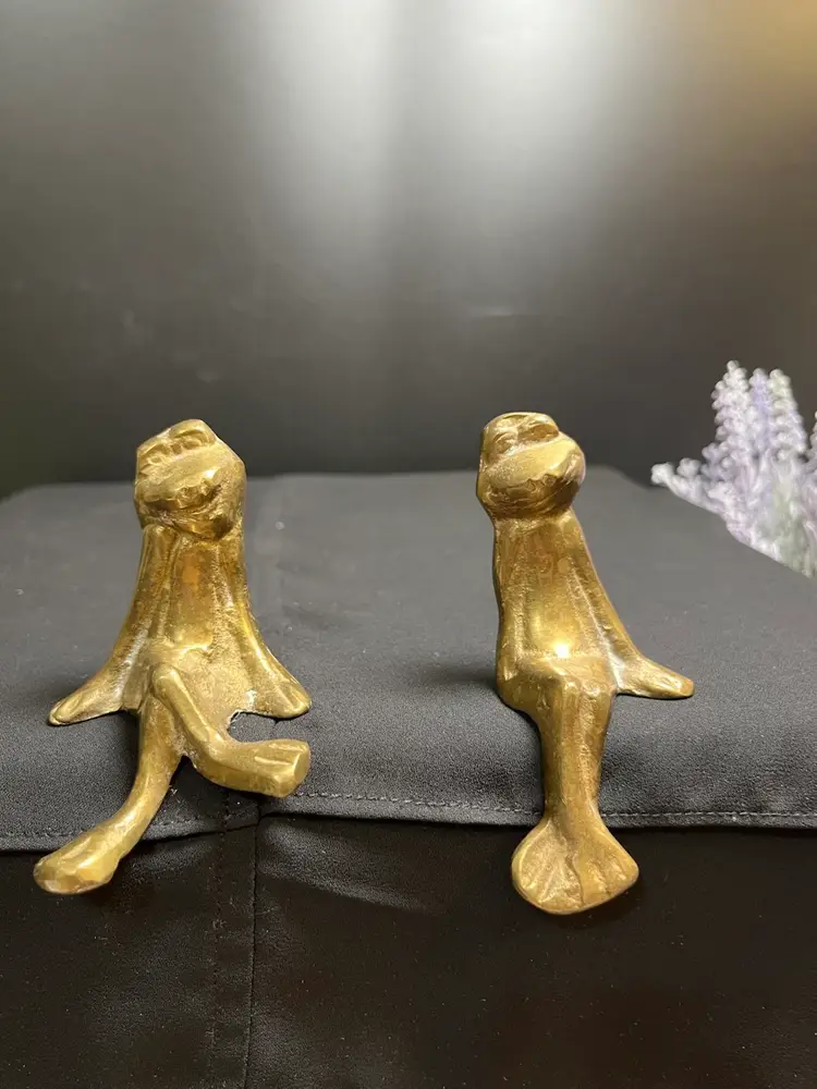 2 Solid Brass Frog Shelf Sitters-Just as Cute as Can Be!! Lot 61
