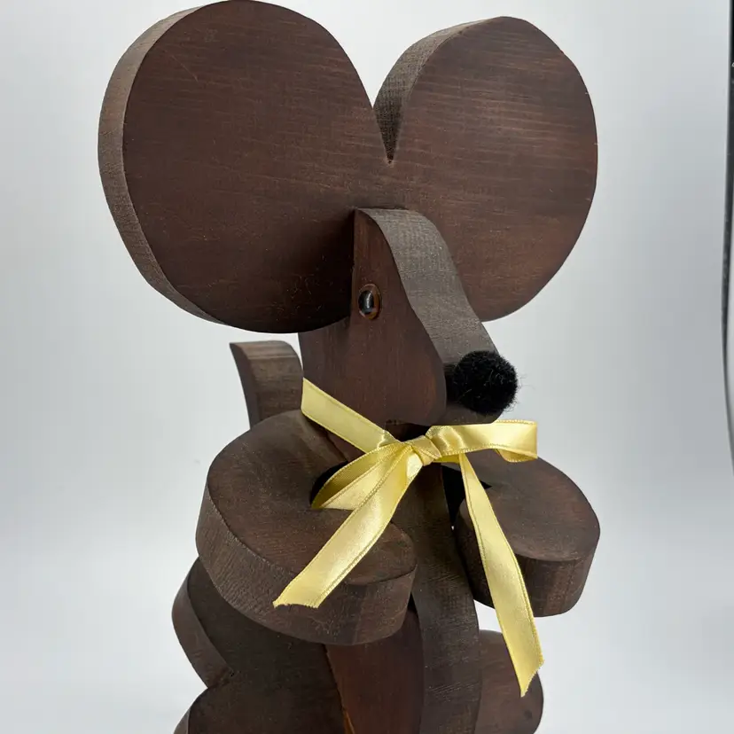 1970’s Folk Art Wooden Mouse, Handmade