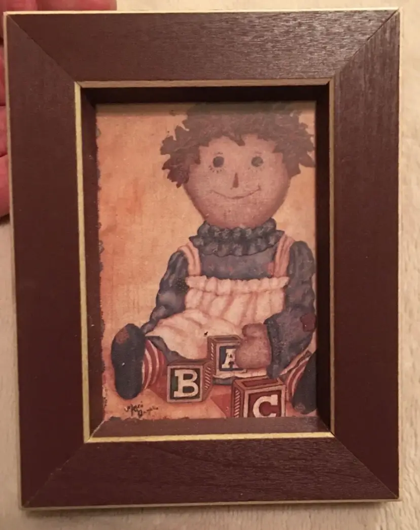 Raggedy Ann Vintage Small Wood Framed Photo Art Print 4.5” H X 3.5” W