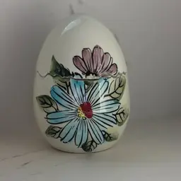 Vintage Hand Painted Floral Cracked Ceramic Egg Shaped Salt & Pepper Shaker