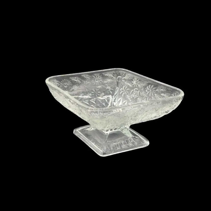 vintage Indiana Glass diamond-shaped, footed compote bowl