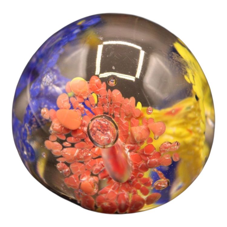 Red Blue Yellow Fireworks Paperweight 2” Tall 7.8oz