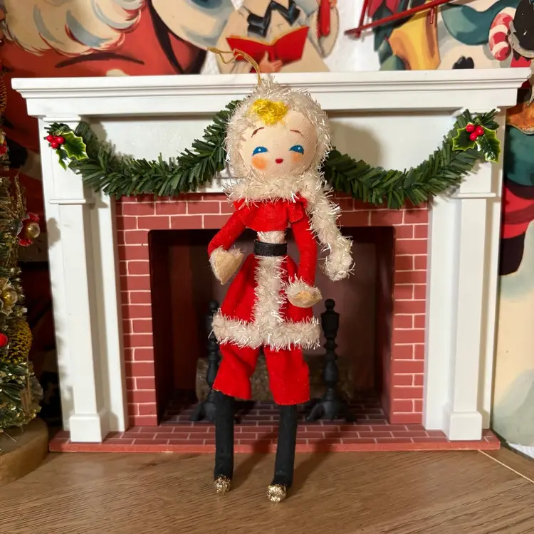 Vintage Christmas Commodore Mrs Santa Doll Ornament Japan