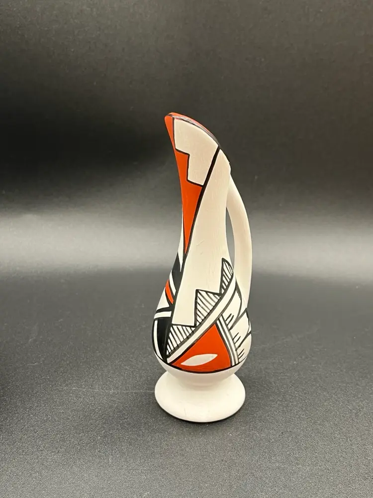 Signed Acoma Pueblo Pottery Hang Painted Mini Pitcher Vase