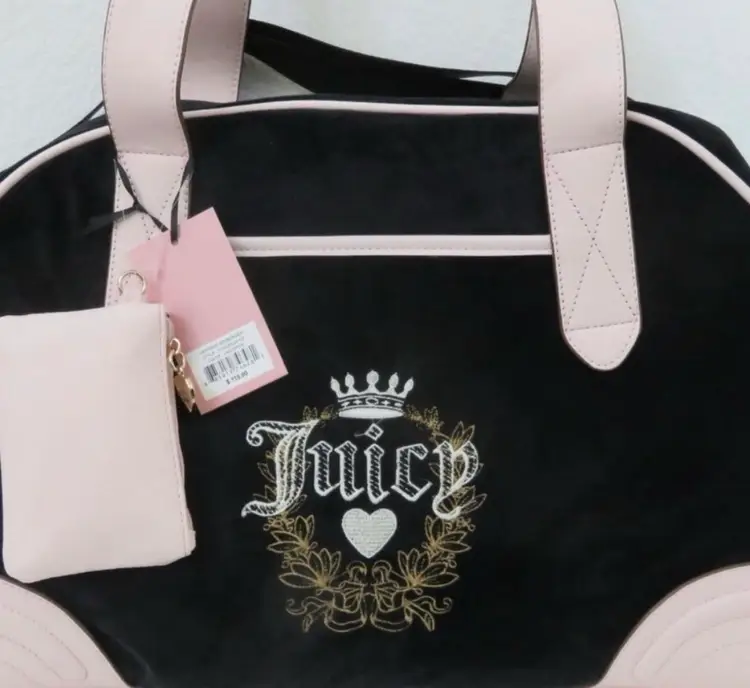 Juicy Couture Black Pink Heritage Weekender Travel Bag Glam