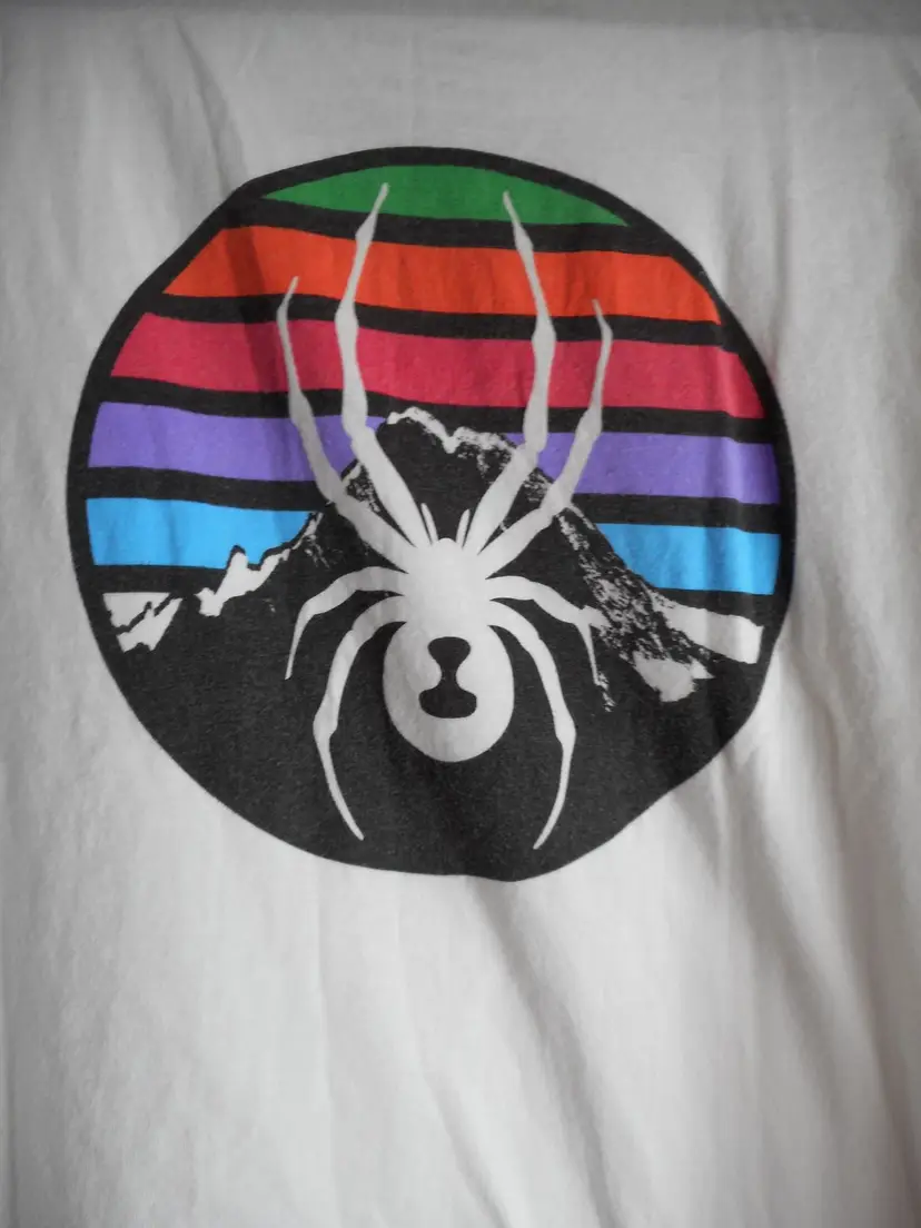 Spyder 100% Organic Cotton White Graphic Tee T-Shirt Double Sided Sz L rainbow