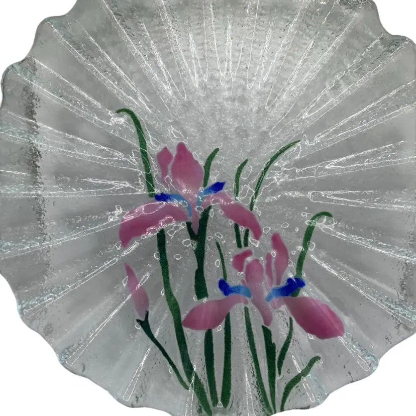 Peggy Karr ‘92 Pink Iris Ruffled Fused Glass Plate