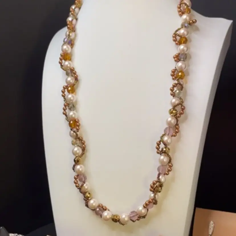 Faux Pearl And Beaded 25 Inch Necklace With A B Beads And Glass
