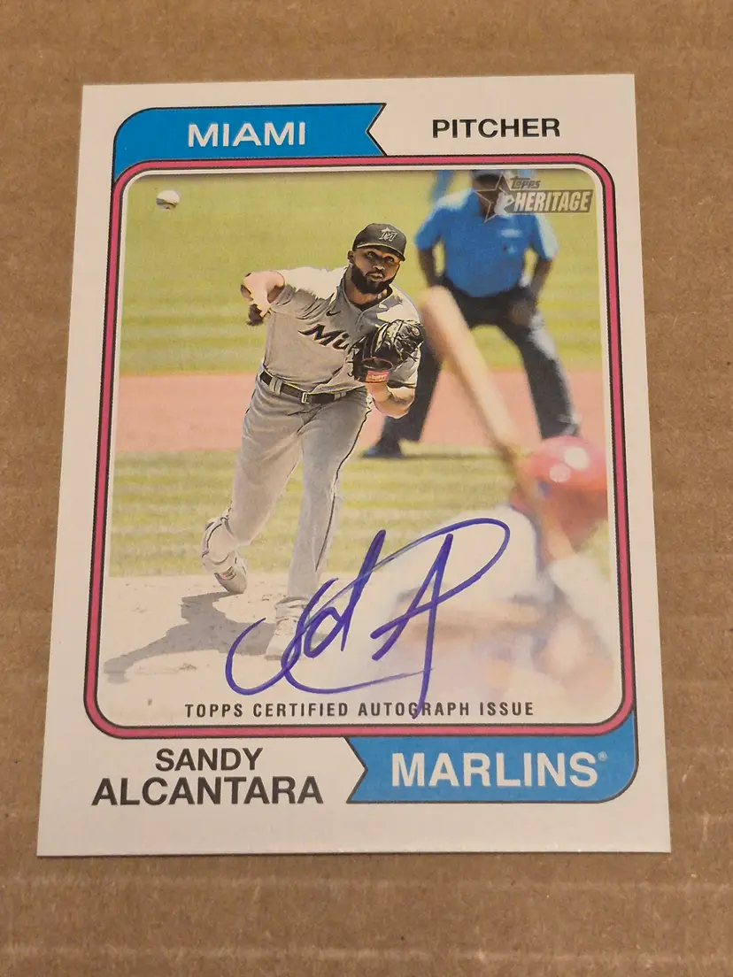Sandy Alcantara 2023 Topps Heritage Real One Autograph #ROA-SA Marlins