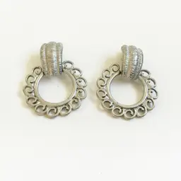 Oscar de la Renta Silver Tone Door Knocker Spiral Hoops Runway Clip-On Earrings