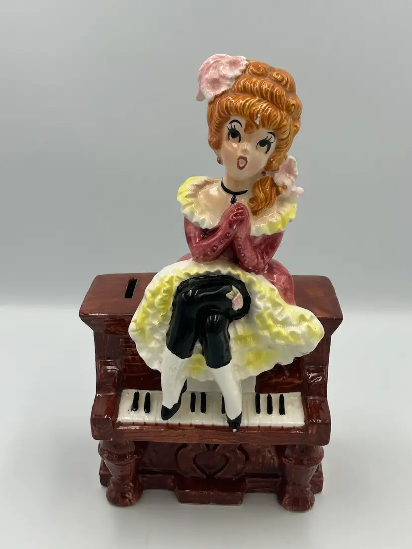 Vintage Lefton Cabaret Saloon Singer Coin Operated Music Box Bank