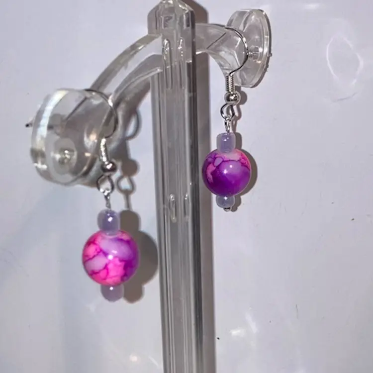 1 1/2” Drop Glass Earrings! 925 Stamped  Fish Hooks.  Made By Me! Handmade! UV Glow 😎