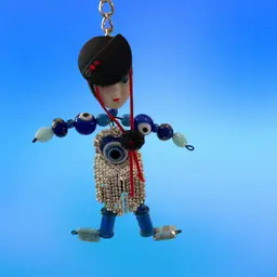 Bead Person Parisian Artist With Glass Beads And Face Brooch. Blues 4 1/2” Tall