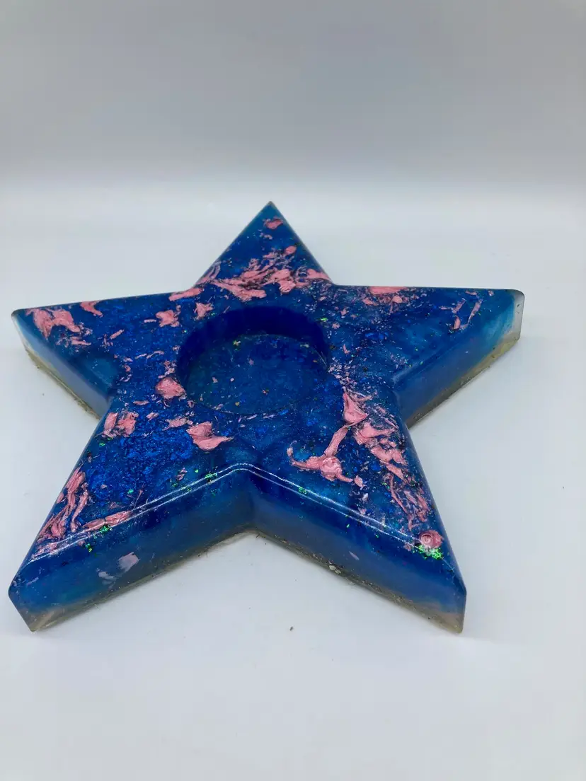 Large Blue and Pink Resin Star for Tealight or Votive