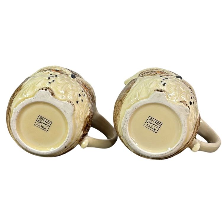 Two Enesco Ceramic Owl Mugs. 3”