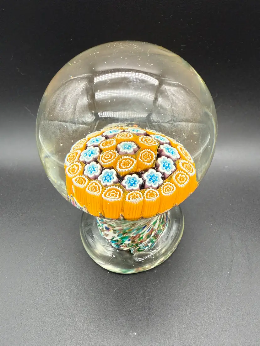 Vintage Millefiori Pedestal Doorknob Paperweight UV Reactive