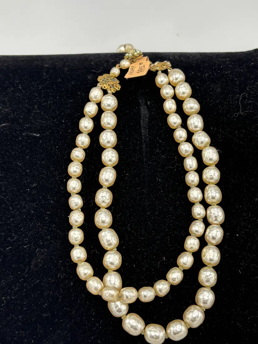Double row gold tone Pearl choker