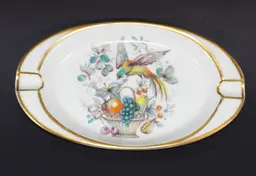 Vintage Limoges Bird of Paradise w/ Fruit Porcelain Ashtray Trinket Dish 6"