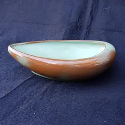 Frankoma Pottery Oval Bowl Mint Green & Brown Organic Plainsman Vegetable #231
