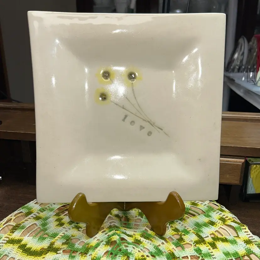 Vintage Studio Pottery Square Plate “love”