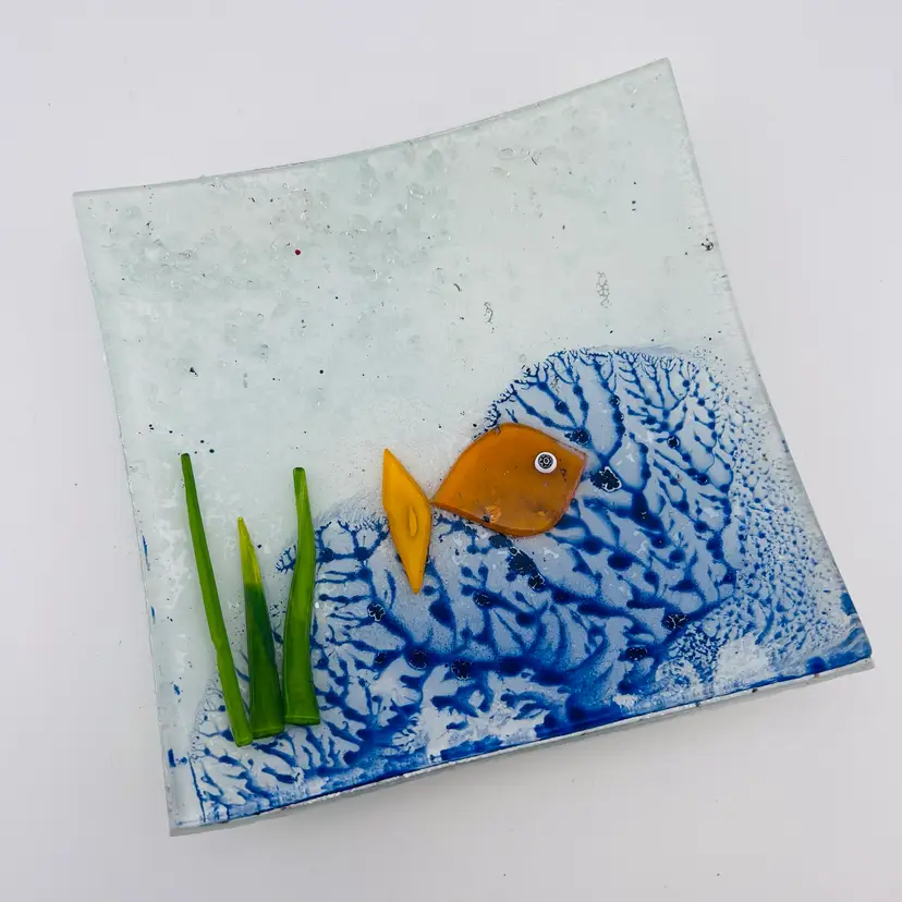 Fused Glass Fish Trinket Dish 5.75”