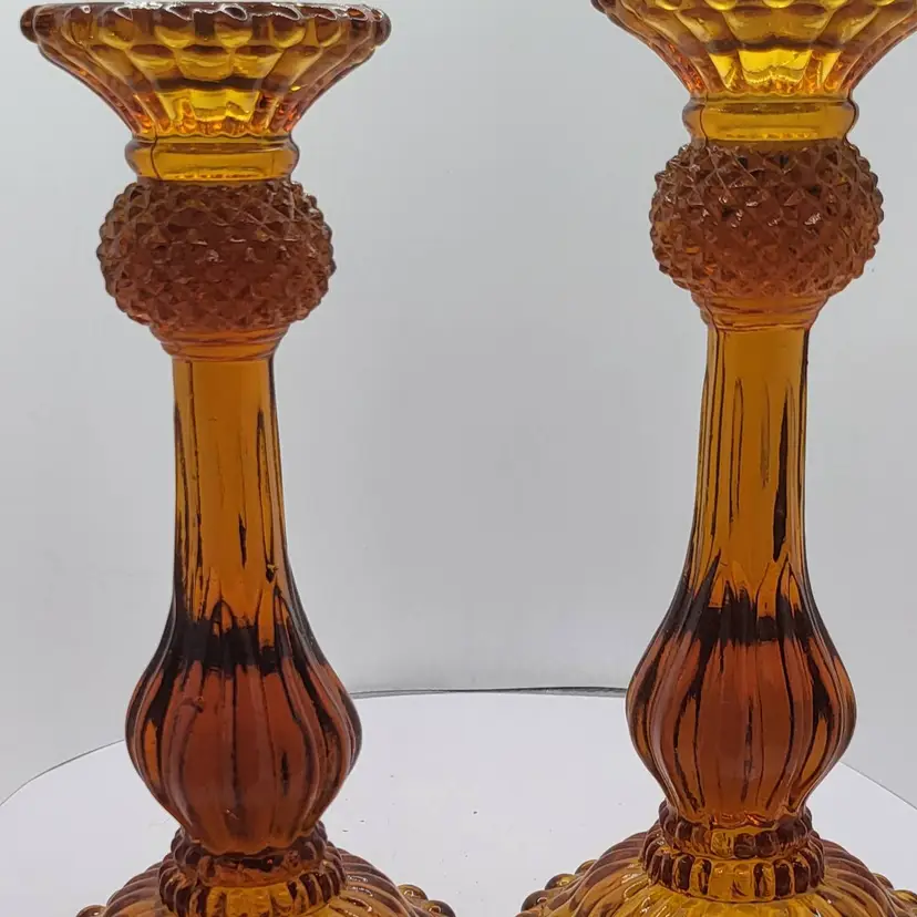 Vintage Amber Glass Candle Holders