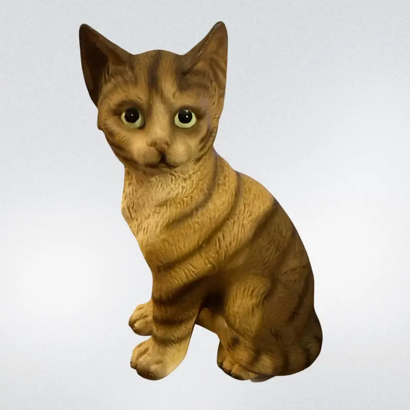 Vintage Lefton  - Tan Black Stripe Cat Green Eyes Figurine 5.5”