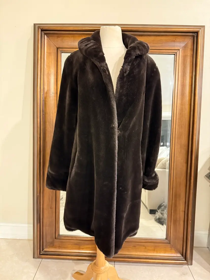 Saks Fifth Avenue Faux Fur Coat Dark Brown XS/SM