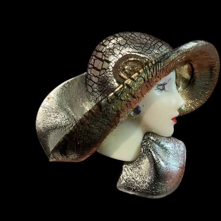 Lot Of Three Gorgeous Lady Brooches From 20s Through Early 50s . Possibly Handmade.  Ceramic !