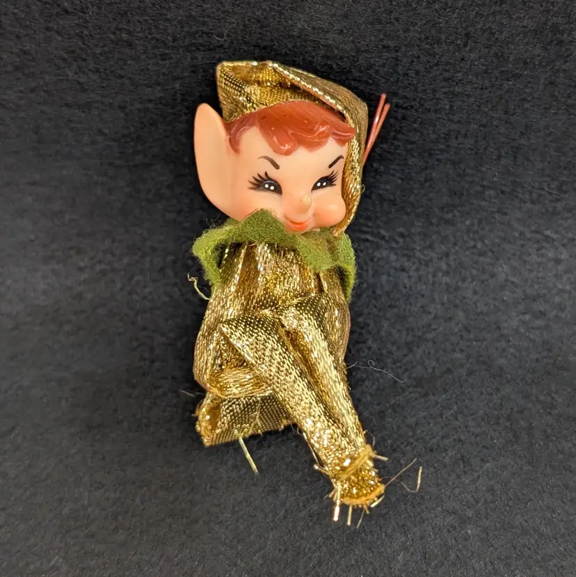Vintage Knee Hugger Elf Ornament Christmas Gold Outfit 1950s Made in Japan