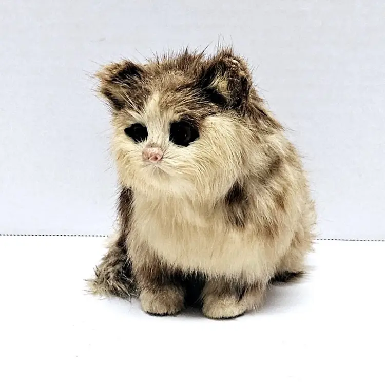 Vintage Realistic Fur Cat Kitten Figurine/Handmade/Cat Decor/Kitten/Cat/Kitten Figurine/Cat Figurine/Home Decor/Tan/Brown