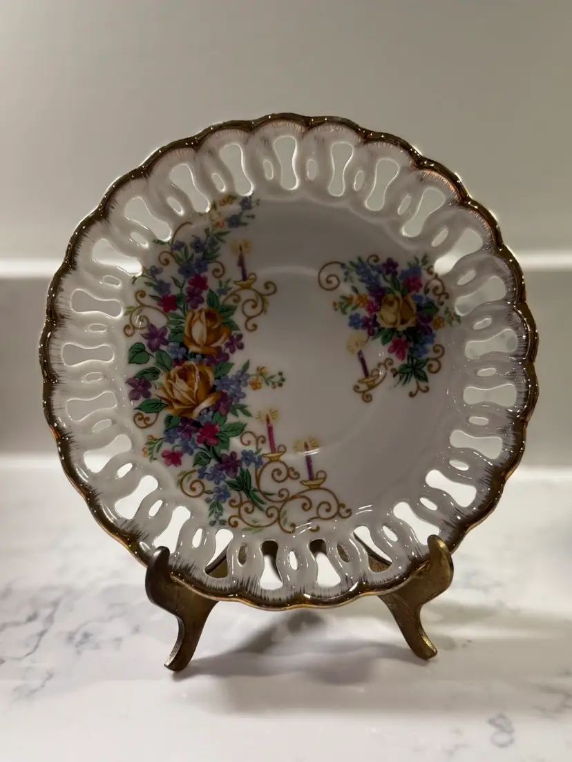 Hand Painted Floral Lace Edge Plate