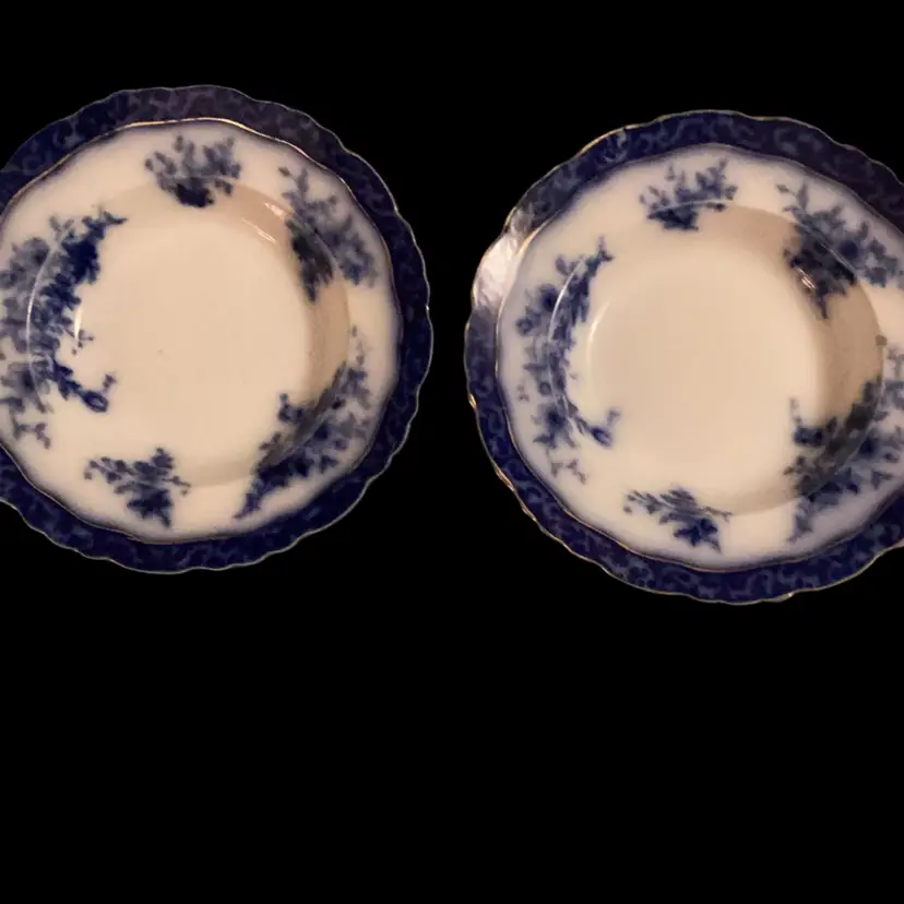 Antique STANLEY Pottery Flow Blue 1880’s Touraine 10” Swerving Bowls England