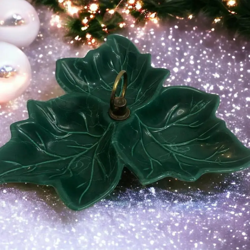 USA California Pottery Tripple Leaf Candy Nut Dish 1950s -