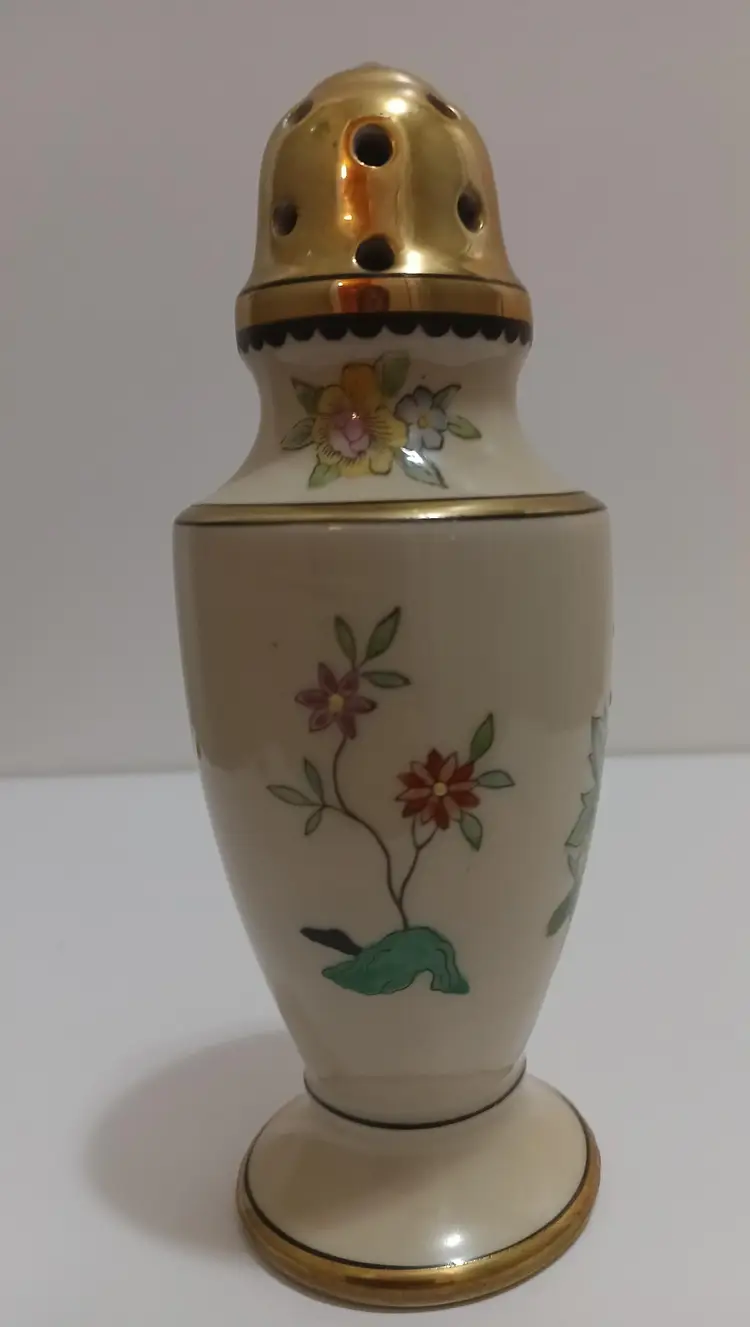 Antique Sugar Shaker/Muffineer Adorned With Hand Painted Pheasant And Floral Motif