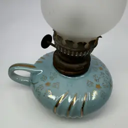 Vintage MCM Atomic Robins Egg Blue Miniature Oil Lamp Japan