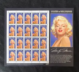 #02 ~ Free Shipping!
1995 Special Issue Marilyn Monroe “Legends of Hollywood” Sheet of 20 U.S. Postage Stamps ~ Excellent Mint Condition!
*Read*