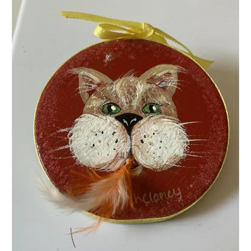 Handpainted Wooden Dog Pin Artist Signed 2 inches