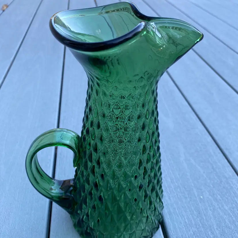 VINTAGE EMPOLI TALL GREEN DIAMOND POINT PITCHER OR VASE