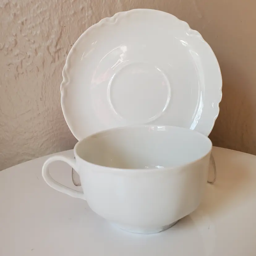 (multiple available) Haviland Limoges Ranson White China Cup and Saucer - Circa 1900